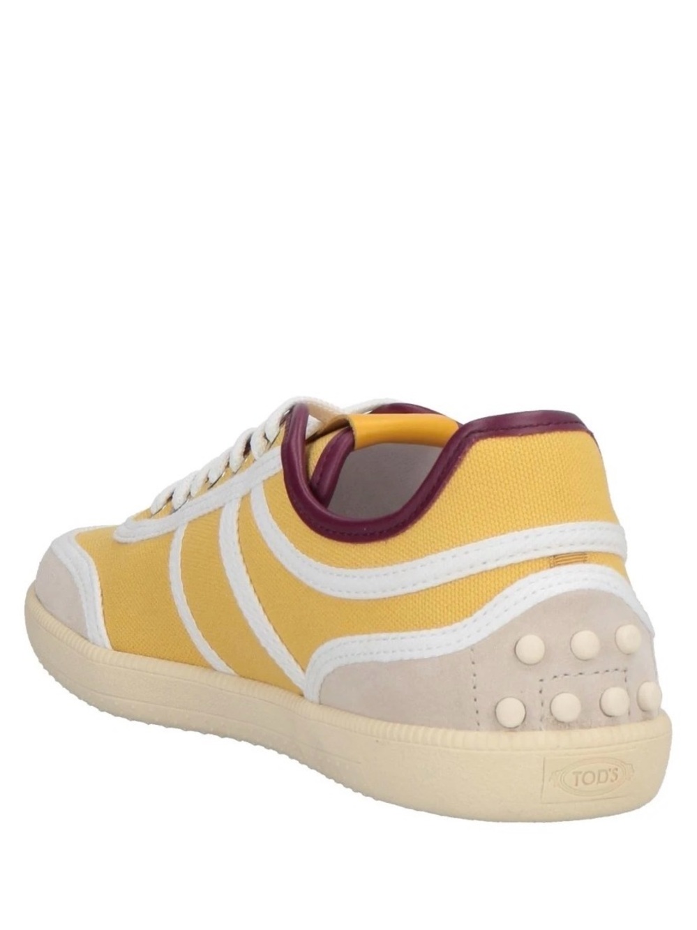 TOD'S Yellow Canvas Sneakers with White Trim and Burgundy Piping
